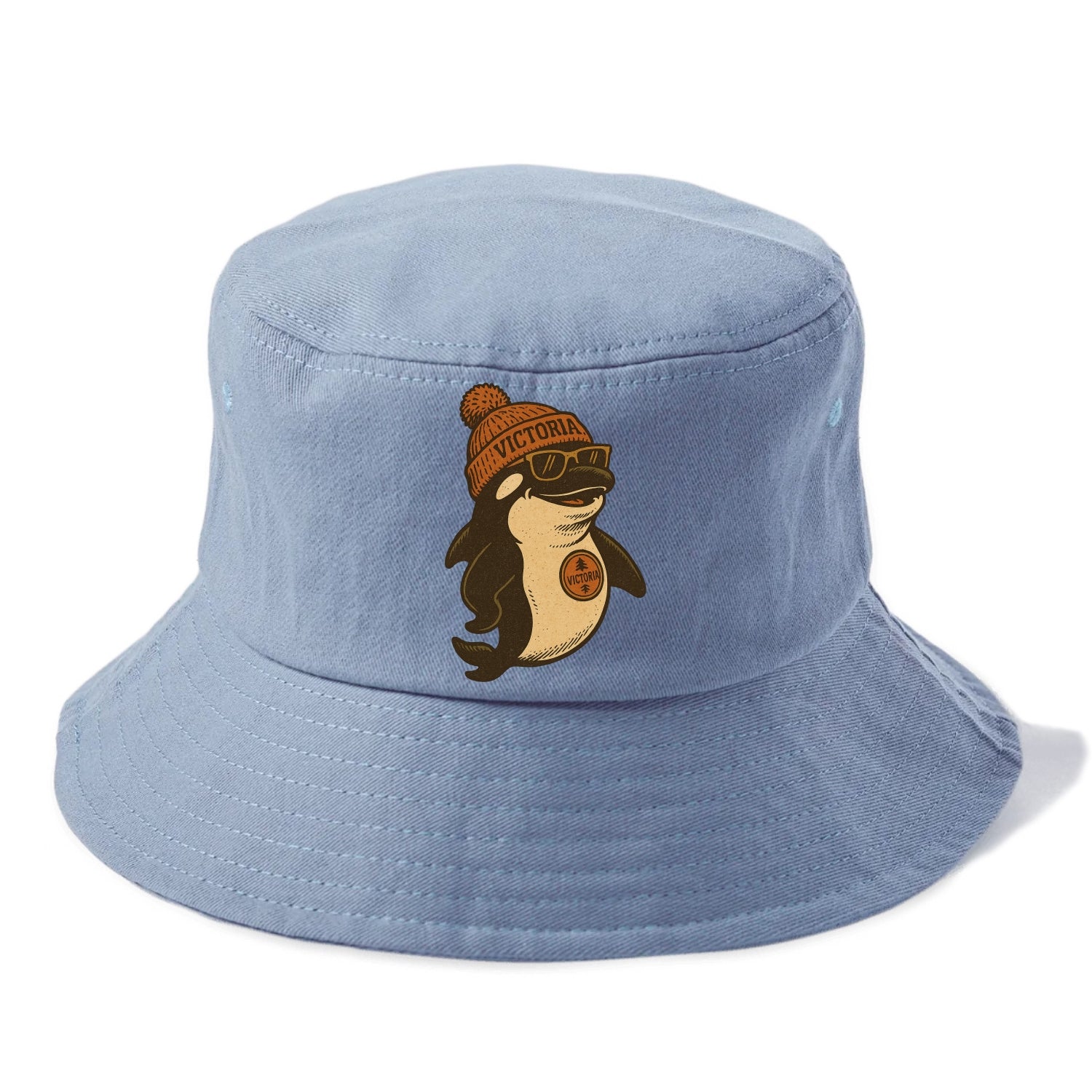 Victoria Orca wearing Victoria beanie with pom pom and wayfarer sunglasses - Bucket Hat - Summer Sky(Blue)