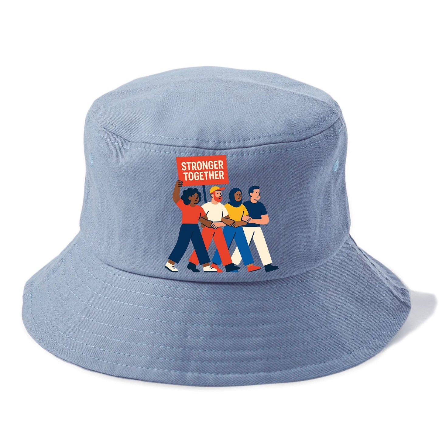 Peaceful protesters marching with linked arms - "Stronger Together" - solidarity - Bucket Hat - Summer Sky(Blue)