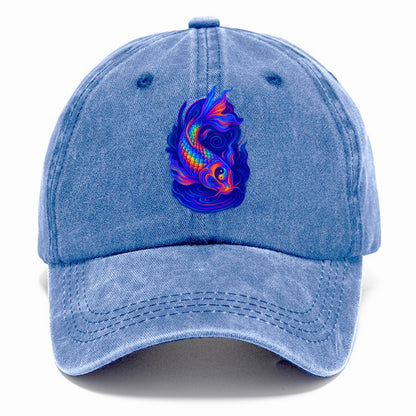 Sacred koi with scales reflecting rainbow prisms, yin-yang patterns in cosmic colors, - Classic Cap - Summer Sky(Blue)