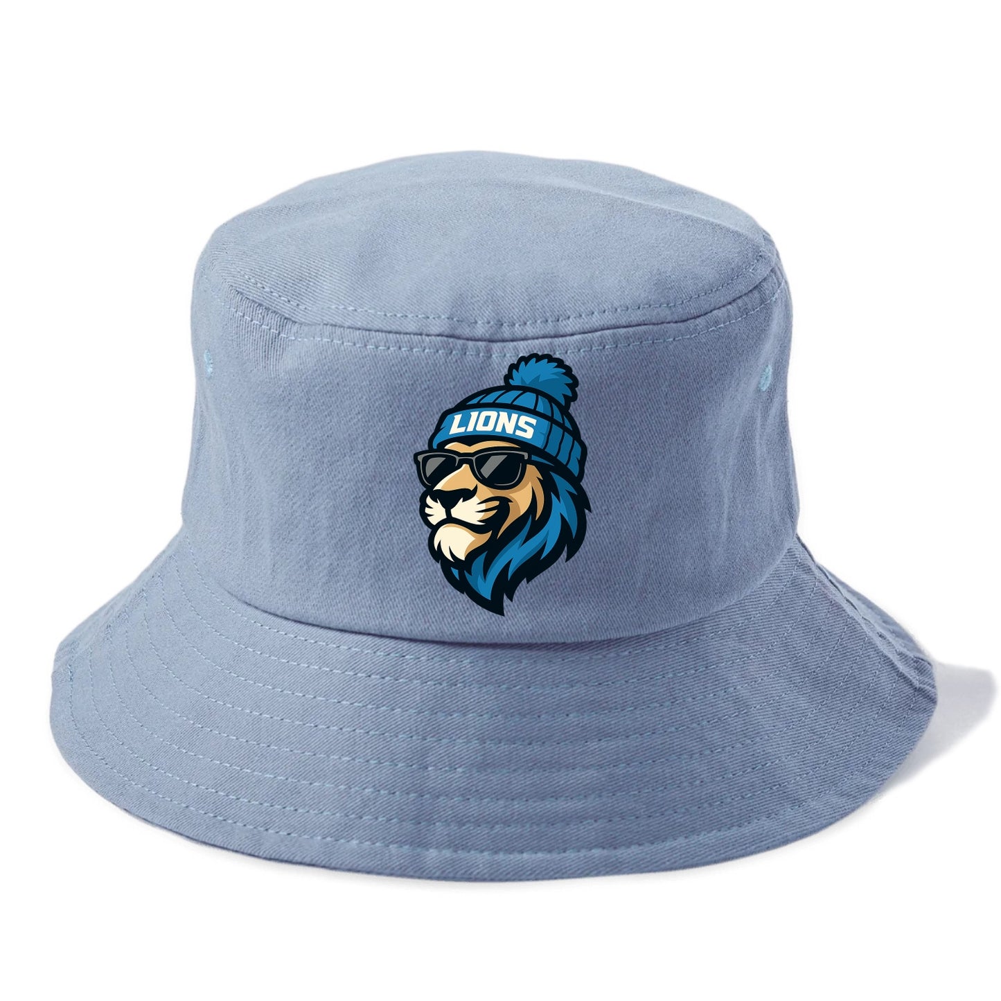 Detroit Lion wearing Lions Honolulu blue and silver beanie with pom pom and wayfarer - Bucket Hat - Summer Sky(Blue)