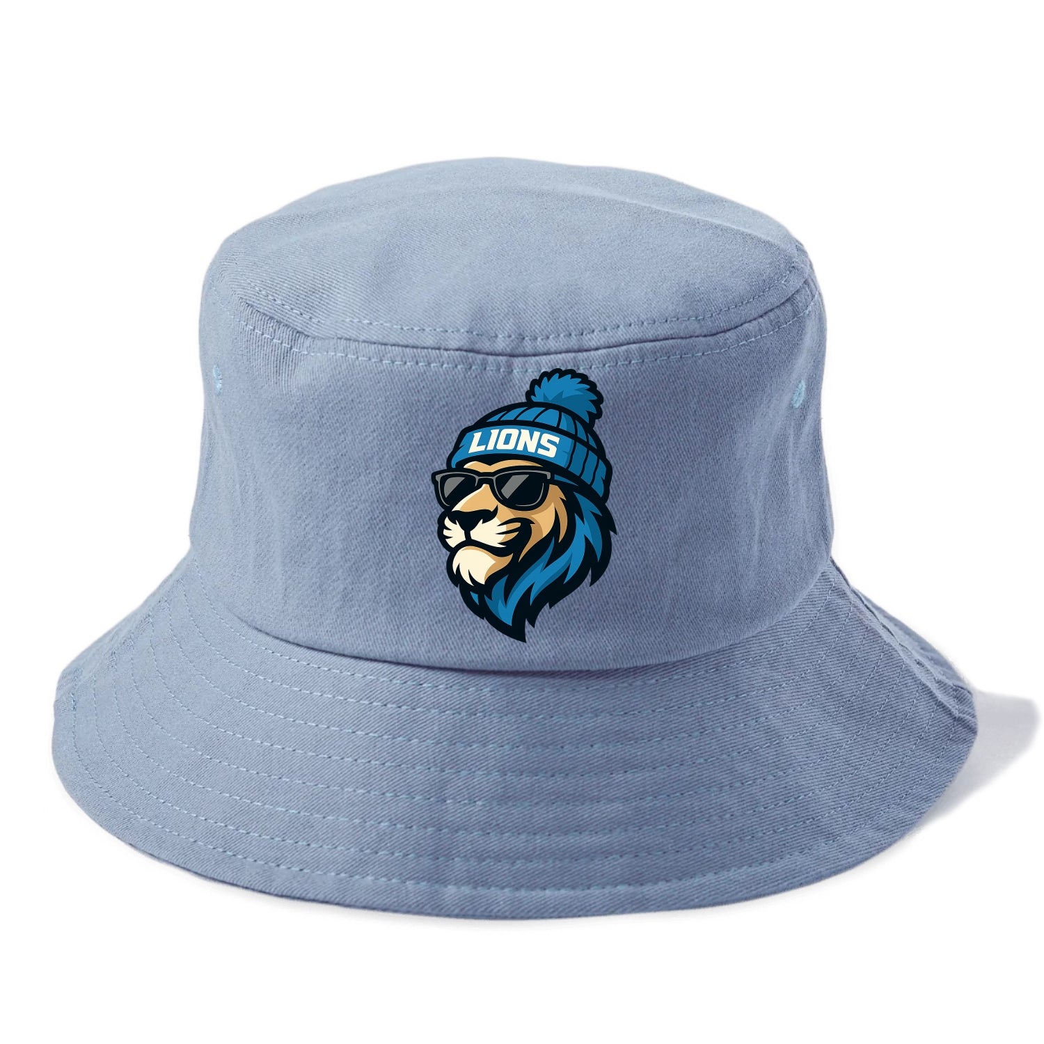 Detroit Lion wearing Lions Honolulu blue and silver beanie with pom pom and wayfarer - Bucket Hat - Summer Sky(Blue)