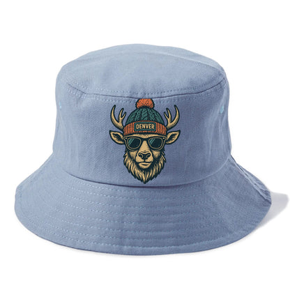 Denver Elk wearing Denver beanie with pom pom and wayfarer sunglasses - Bucket Hat - Summer Sky(Blue)