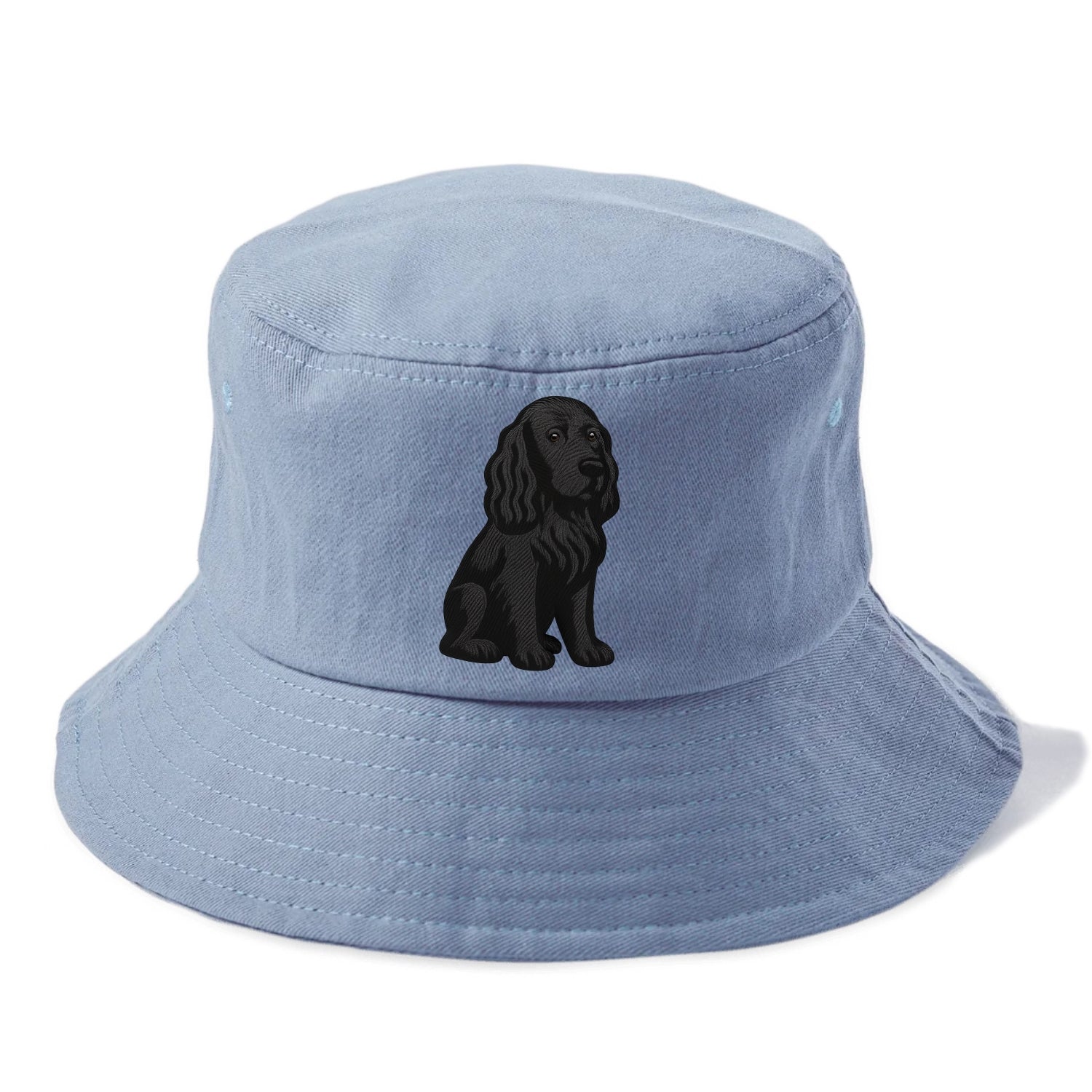 Field Spaniel - Black silky coat embroidered pose - Bucket Hat - Summer Sky(Blue)
