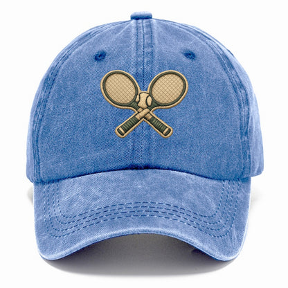 Embroidered patch design - TENNIS RACKET CROSSED - tennis rackets with ball in white - Classic Cap - Summer Sky(Blue)