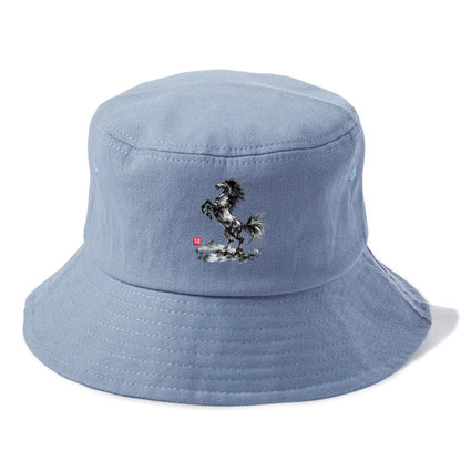 WILD STALLION | Powerful stallion rearing up | Windswept mane and tail | Mountain - Bucket Hat - Summer Sky(Blue)