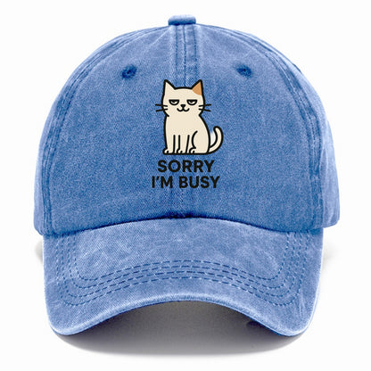 Cat sitting alone looking content - "SORRY I'M BUSY" - not sorry at all - Classic Cap - Summer Sky(Blue)