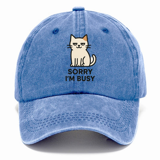 Cat sitting alone looking content - "SORRY I'M BUSY" - not sorry at all - Classic Cap - Summer Sky(Blue)