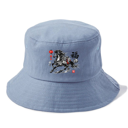 PROSPERITY HORSE | Horse carrying gold ingots and coins | Chinese knot decorations | - Bucket Hat - Summer Sky(Blue)