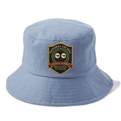 Crest with eye roll icon - "National Eye Roll Association - Charter Member" - - Bucket Hat - Summer Sky(Blue)