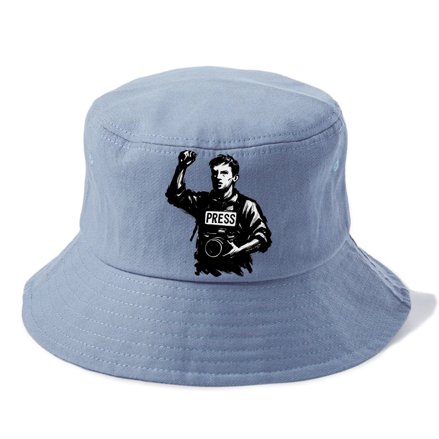Journalist with camera - press freedom ink painting - Bucket Hat - Summer Sky(Blue)