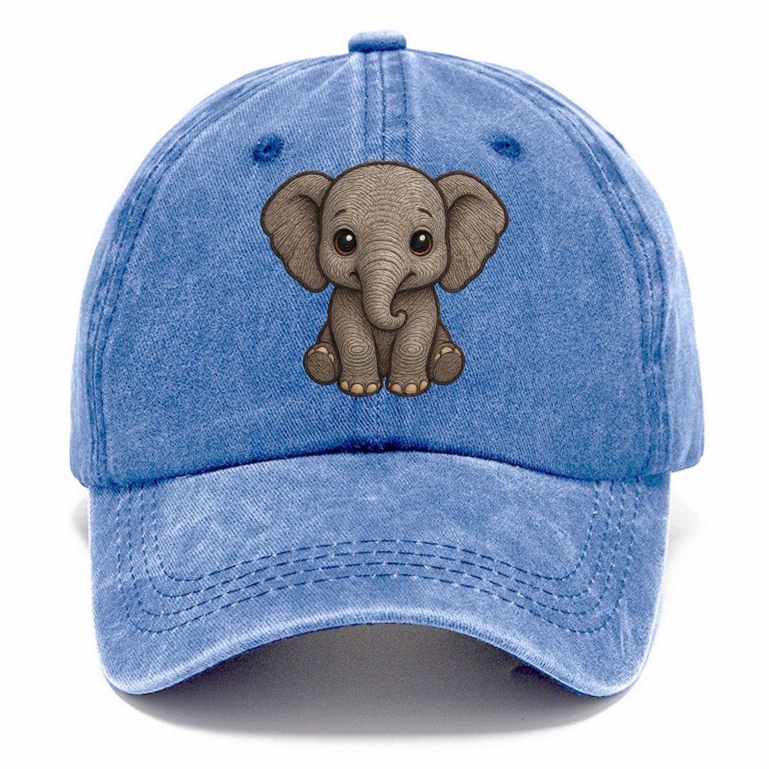 Baby Elephant - gray wrinkly, tiny trunk, large floppy ears, kind dark eyes, - Classic Cap - Summer Sky(Blue)
