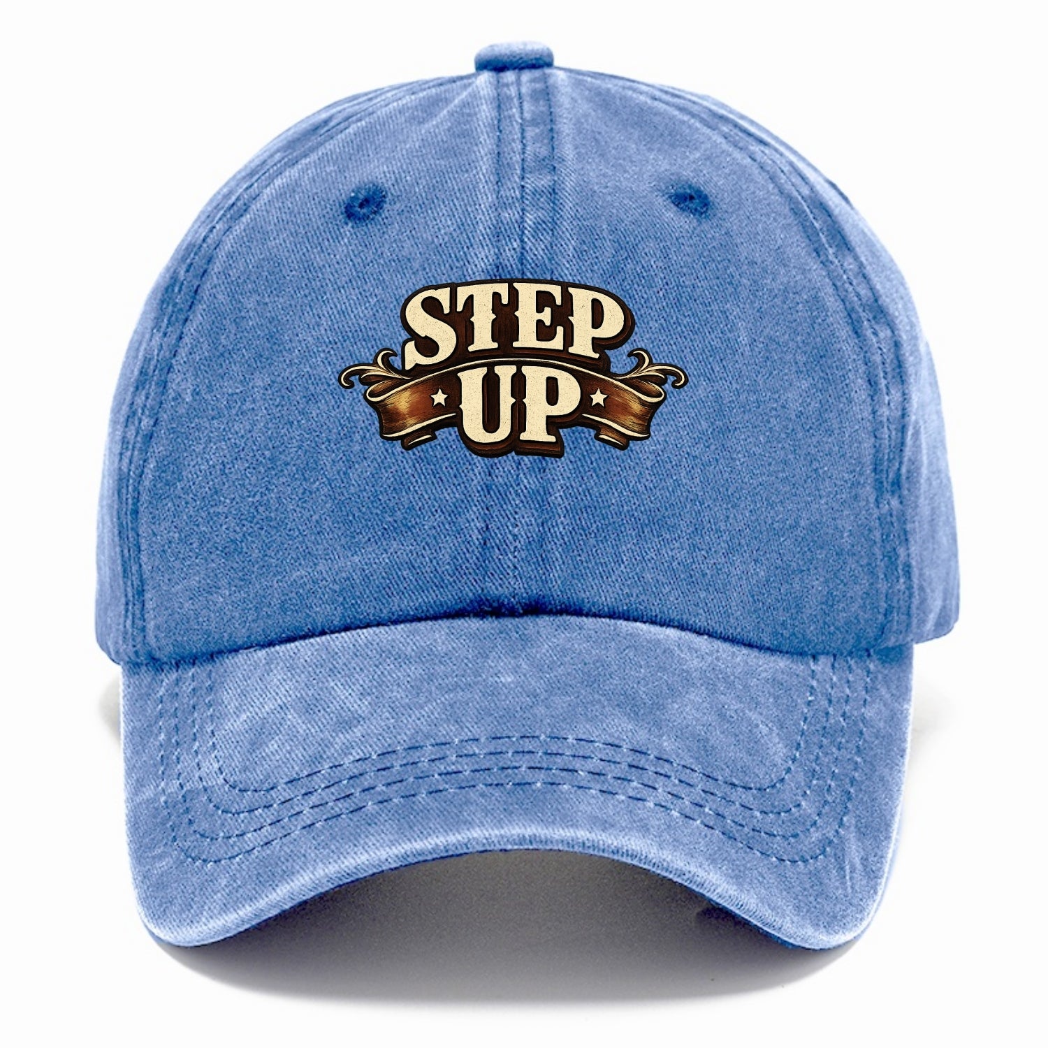 Bold typography design - "STEP UP" - rise to occasion, take charge - Classic Cap - Summer Sky(Blue)