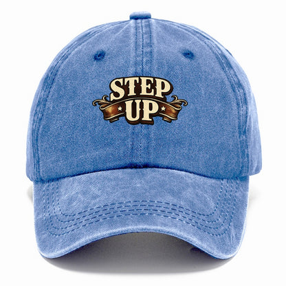 Bold typography design - "STEP UP" - rise to occasion, take charge - Classic Cap - Summer Sky(Blue)
