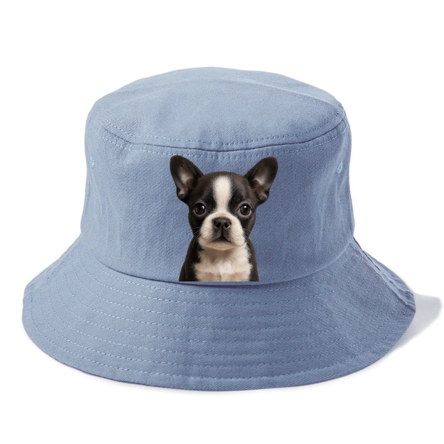 Baby Boston Terrier Puppy - tuxedo markings, big round eyes, bat ears, front-facing, - Bucket Hat - Summer Sky(Blue)