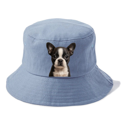 Baby Boston Terrier Puppy - tuxedo markings, big round eyes, bat ears, front-facing, - Bucket Hat - Summer Sky(Blue)