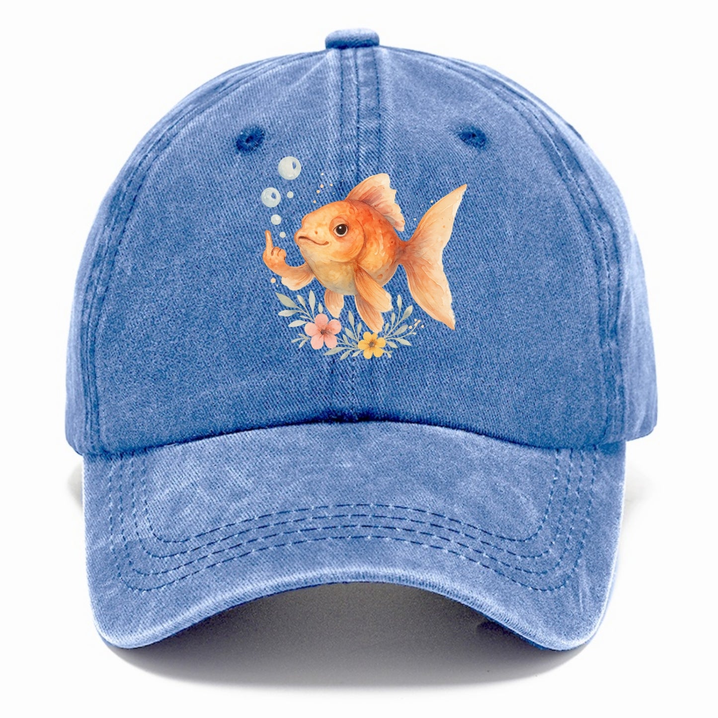 chubby goldfish blowing bubbles, one fin extended like middle finger - Classic Cap - Summer Sky(Blue)