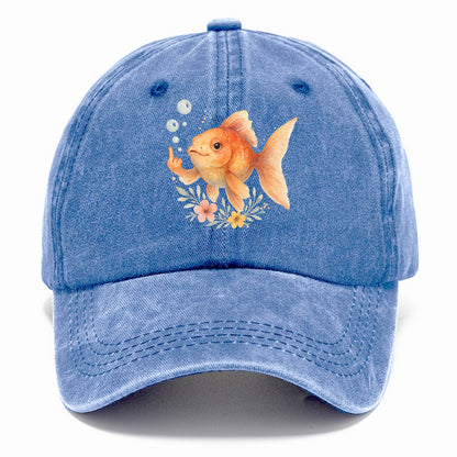 chubby goldfish blowing bubbles, one fin extended like middle finger - Classic Cap - Summer Sky(Blue)