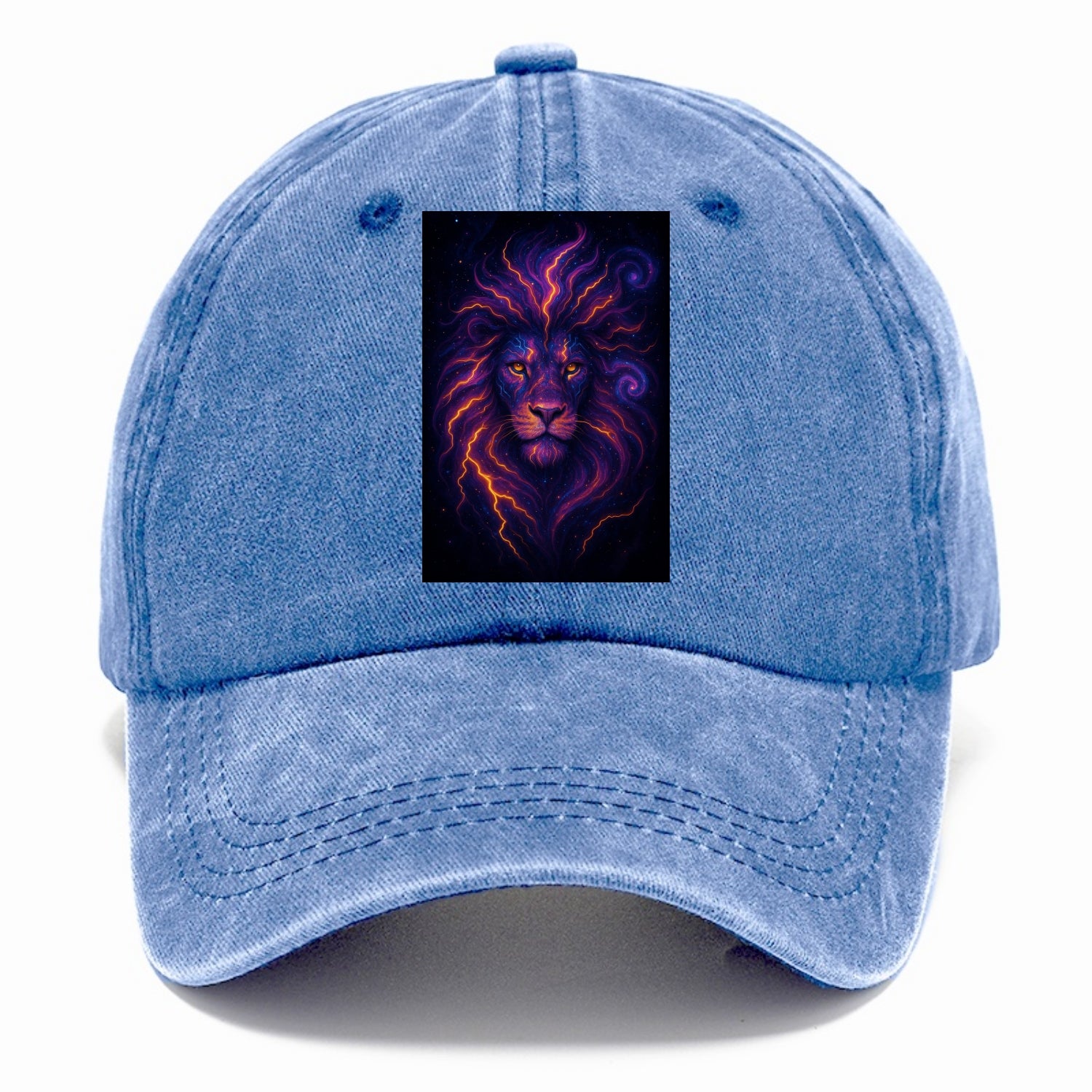 Regal lion with mane made of electric currents, neon yellow and hot pink energy - Classic Cap - Summer Sky(Blue)