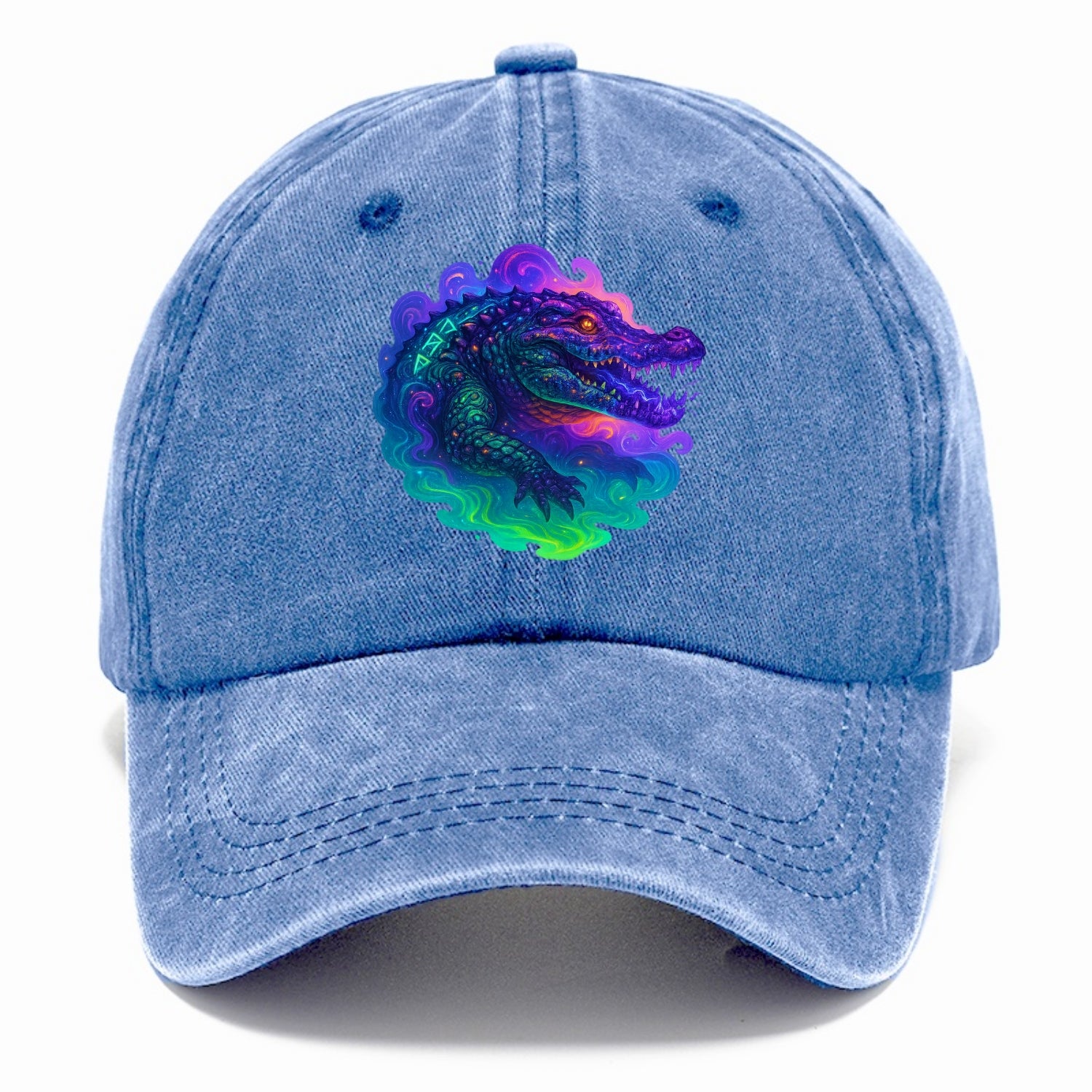 Primordial crocodile with scales pulsing plasma energy in green and purple, ancient - Classic Cap - Summer Sky(Blue)