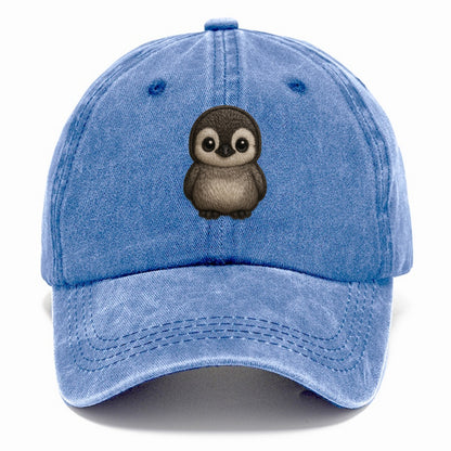 Baby Penguin Chick - gray fluffy, white face, round body, front-facing, tuxedo baby - Classic Cap - Summer Sky(Blue)