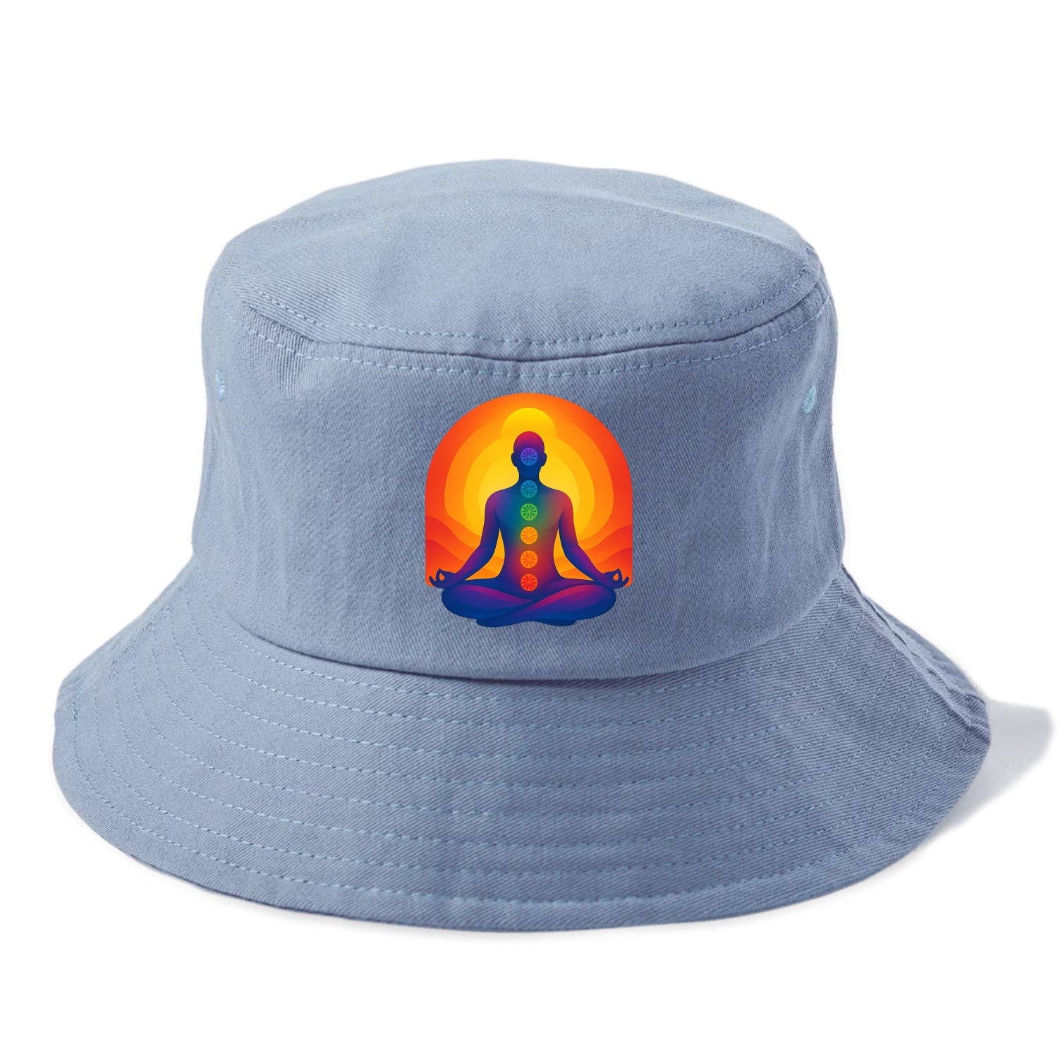 Sunset Meditation - Figure in lotus pose Bucket Hat - Summer Sky(Blue)