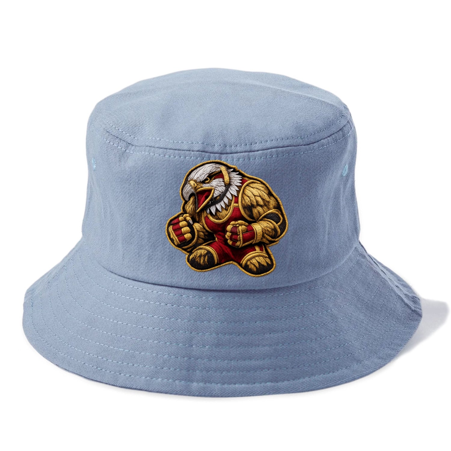 Embroidered patch design - WRESTLING EAGLE - fierce eagle with wrestling singlet in - Bucket Hat - Summer Sky(Blue)