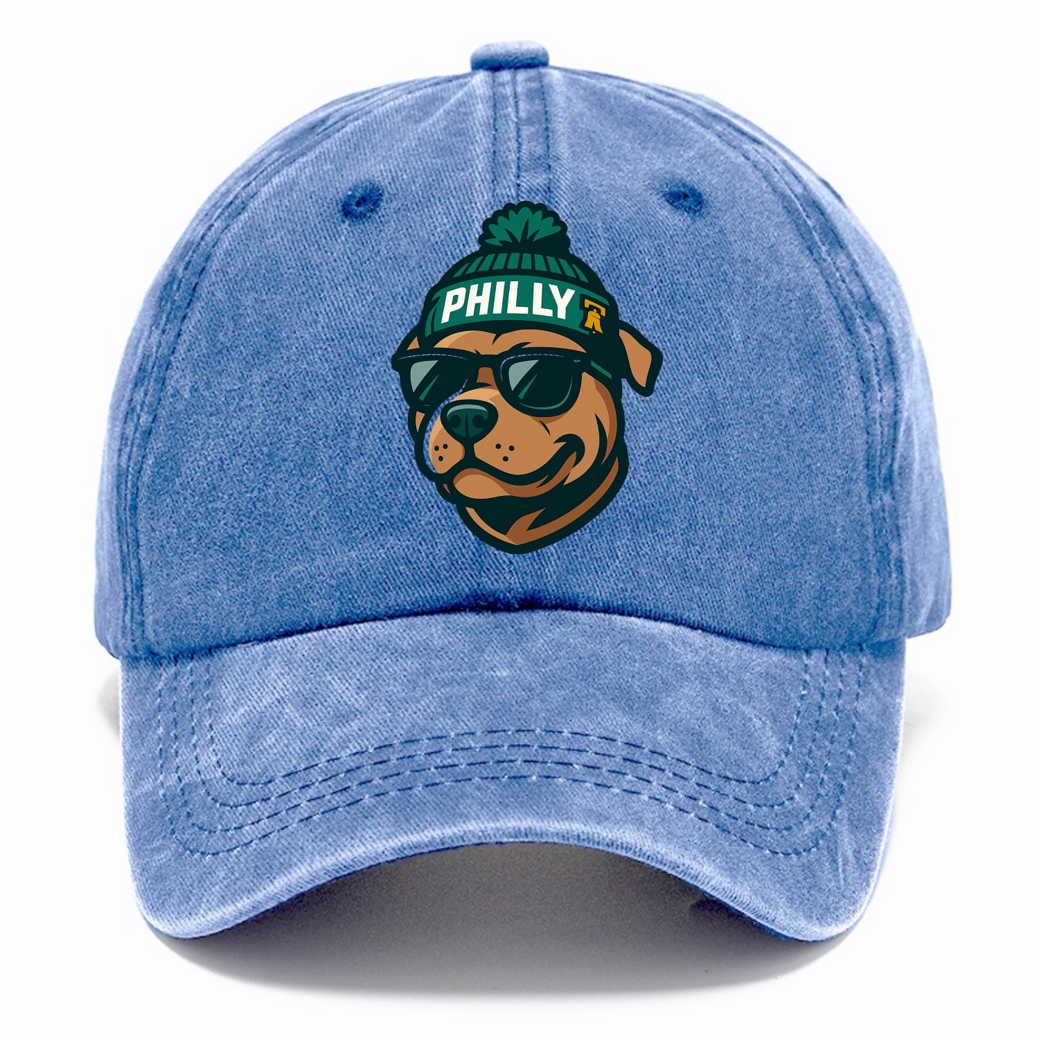 Philly Pitbull wearing Eagles beanie with Liberty Bell patch and wayfarer sunglasses - Classic Cap - Summer Sky(Blue)