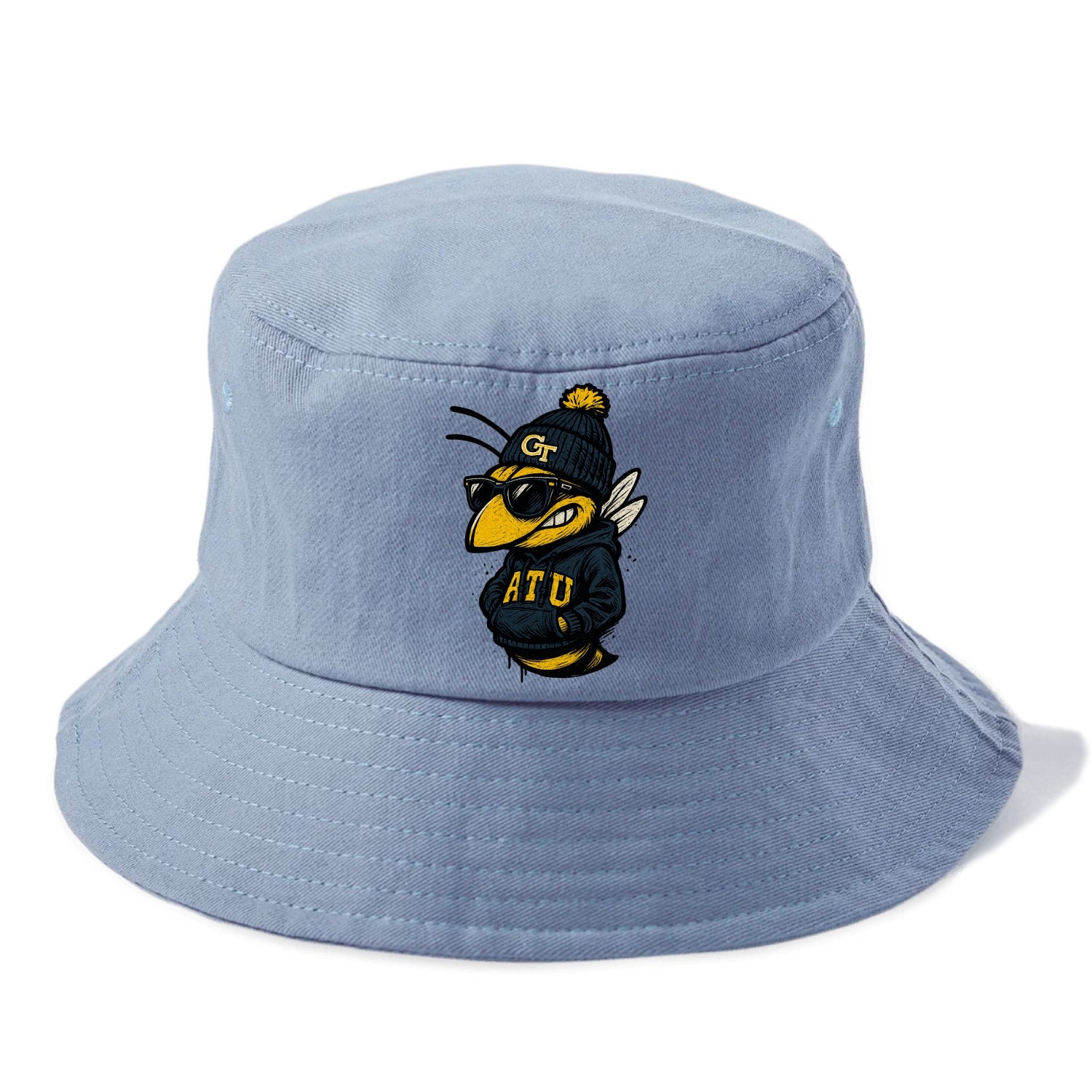 Atlanta Yellow Jacket wearing Georgia Tech beanie with GT patch - Bucket Hat - Summer Sky(Blue)