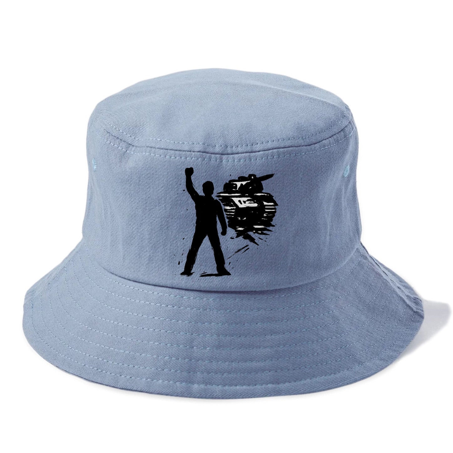 Single figure standing against tank - courage and resistance ink art - Bucket Hat - Summer Sky(Blue)