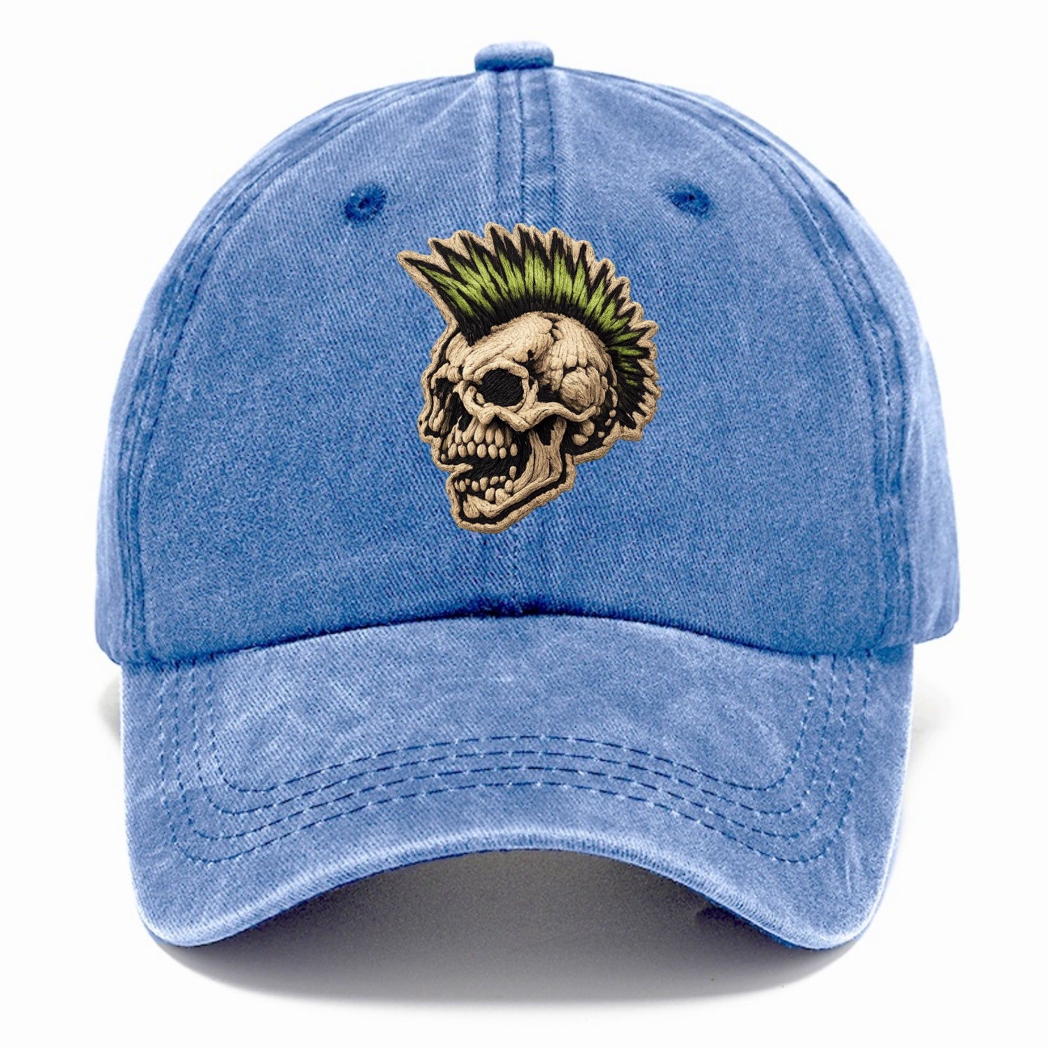 MOHAWK SKULL - punk skull with mohawk in neon green and black , punk rock - Classic Cap - Summer Sky(Blue)