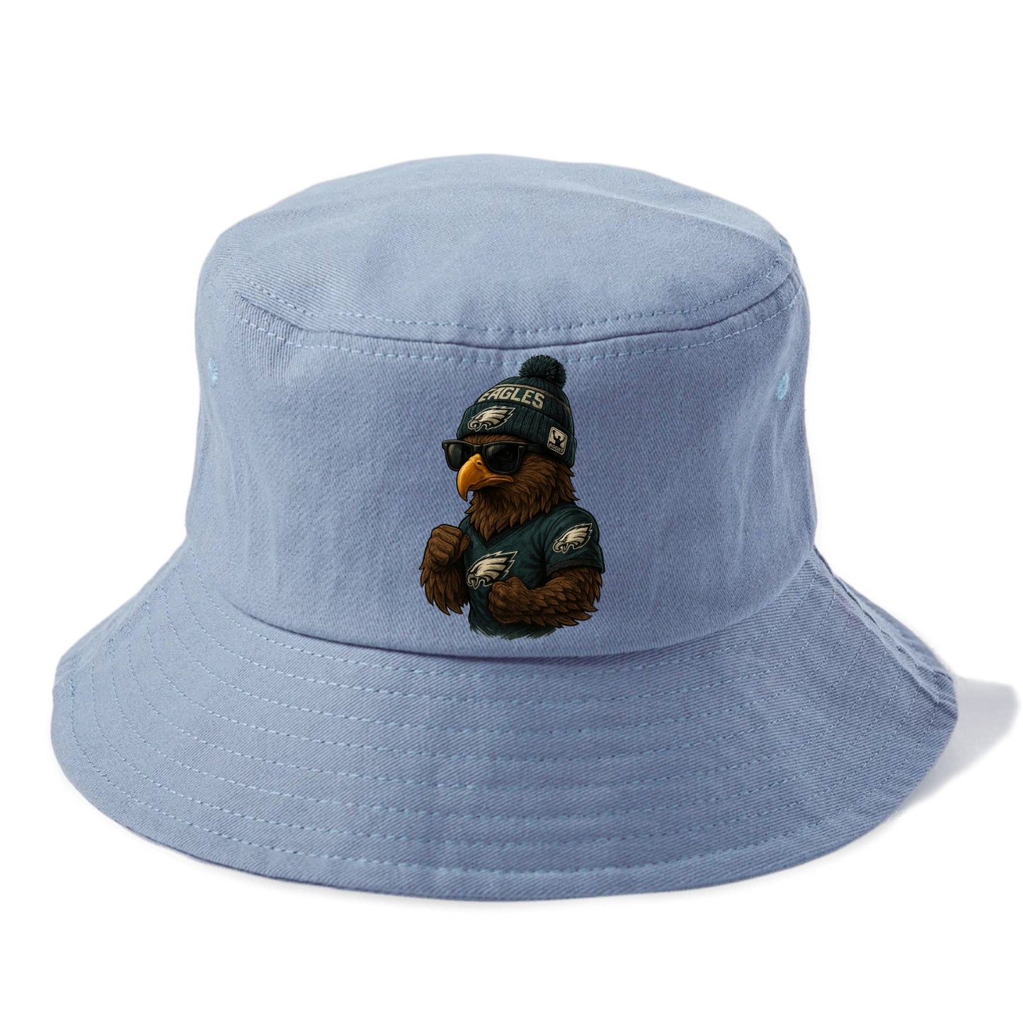 Philly Hawk wearing Eagles beanie with Rocky patch and wayfarer sunglasses - Bucket Hat - Summer Sky(Blue)