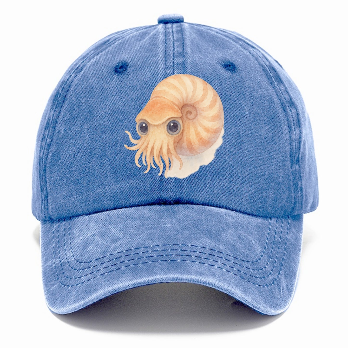 Baby Nautilus - spiral shell, tentacles peeking, ancient eyes, front-facing, living - Classic Cap - Summer Sky(Blue)