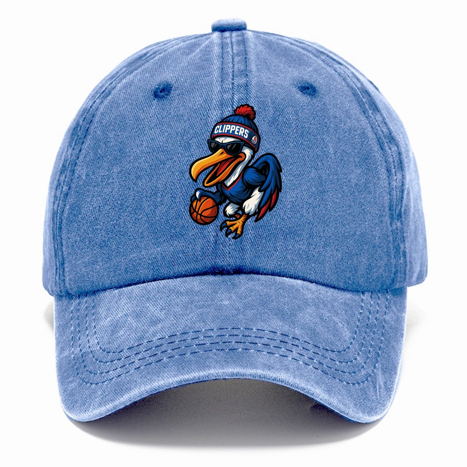 Los Angeles Pelican wearing Clippers beanie with sailboat patch and wayfarer - Classic Cap - Summer Sky(Blue)