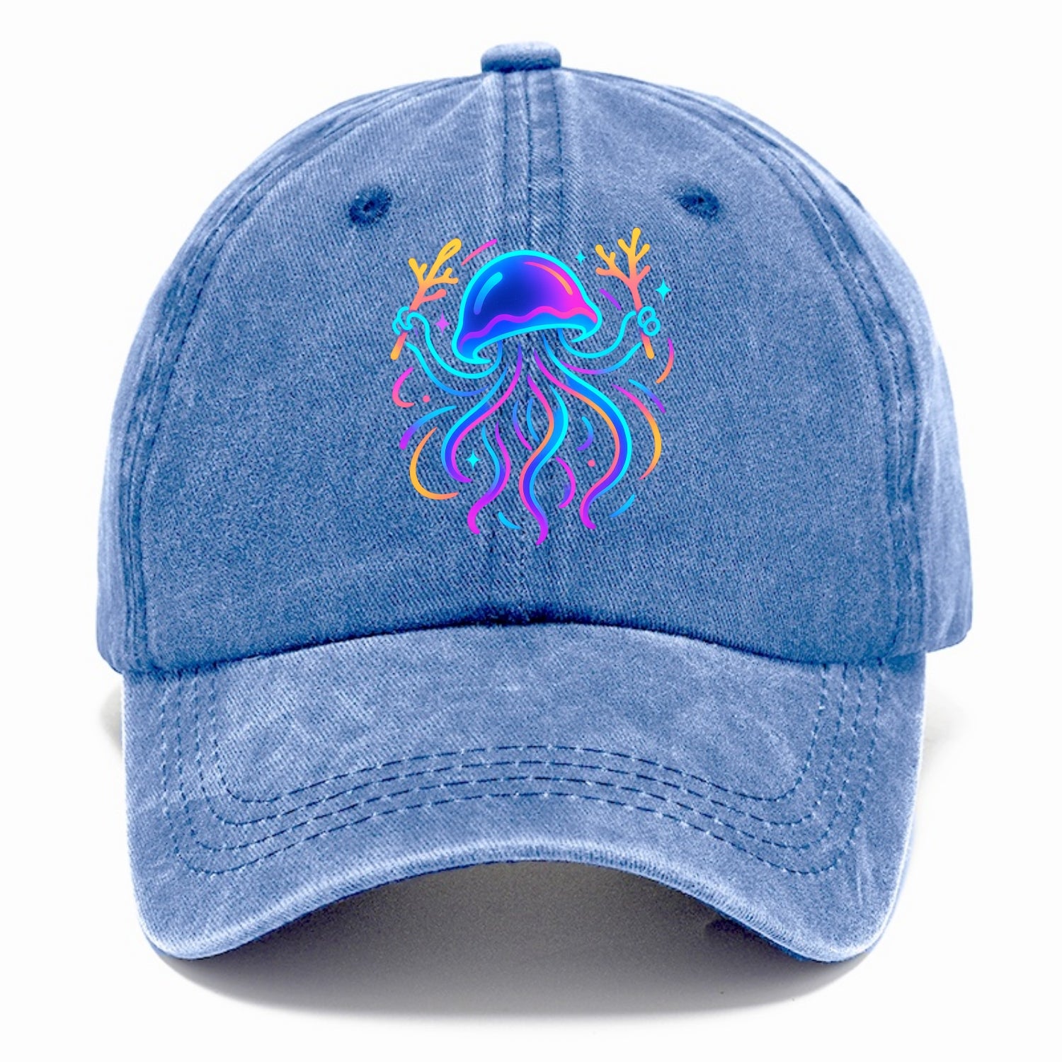 Jellyfish conducting a glow orchestra using coral batons in deep ocean concert hall - Classic Cap - Summer Sky(Blue)