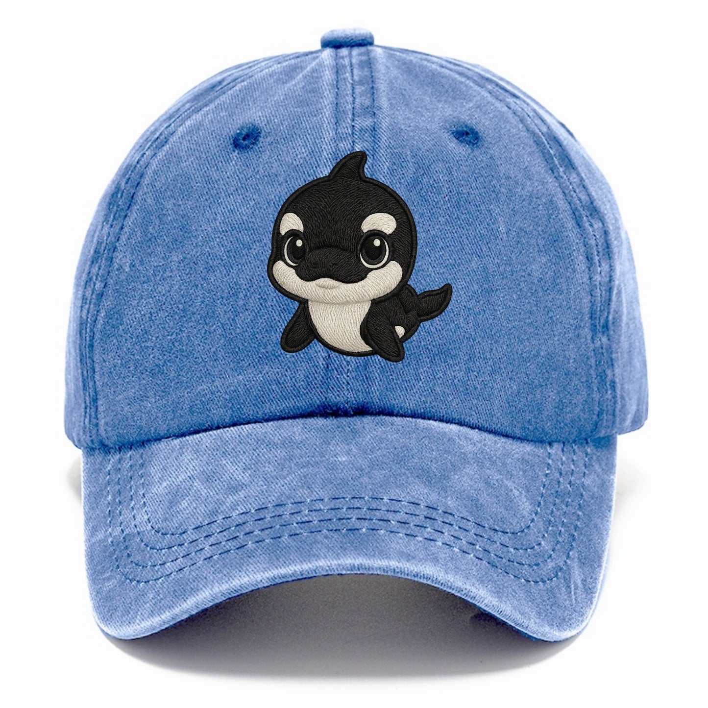 Baby Orca - black and white pattern, white eye patch, front-facing, curious and - Classic Cap - Summer Sky(Blue)