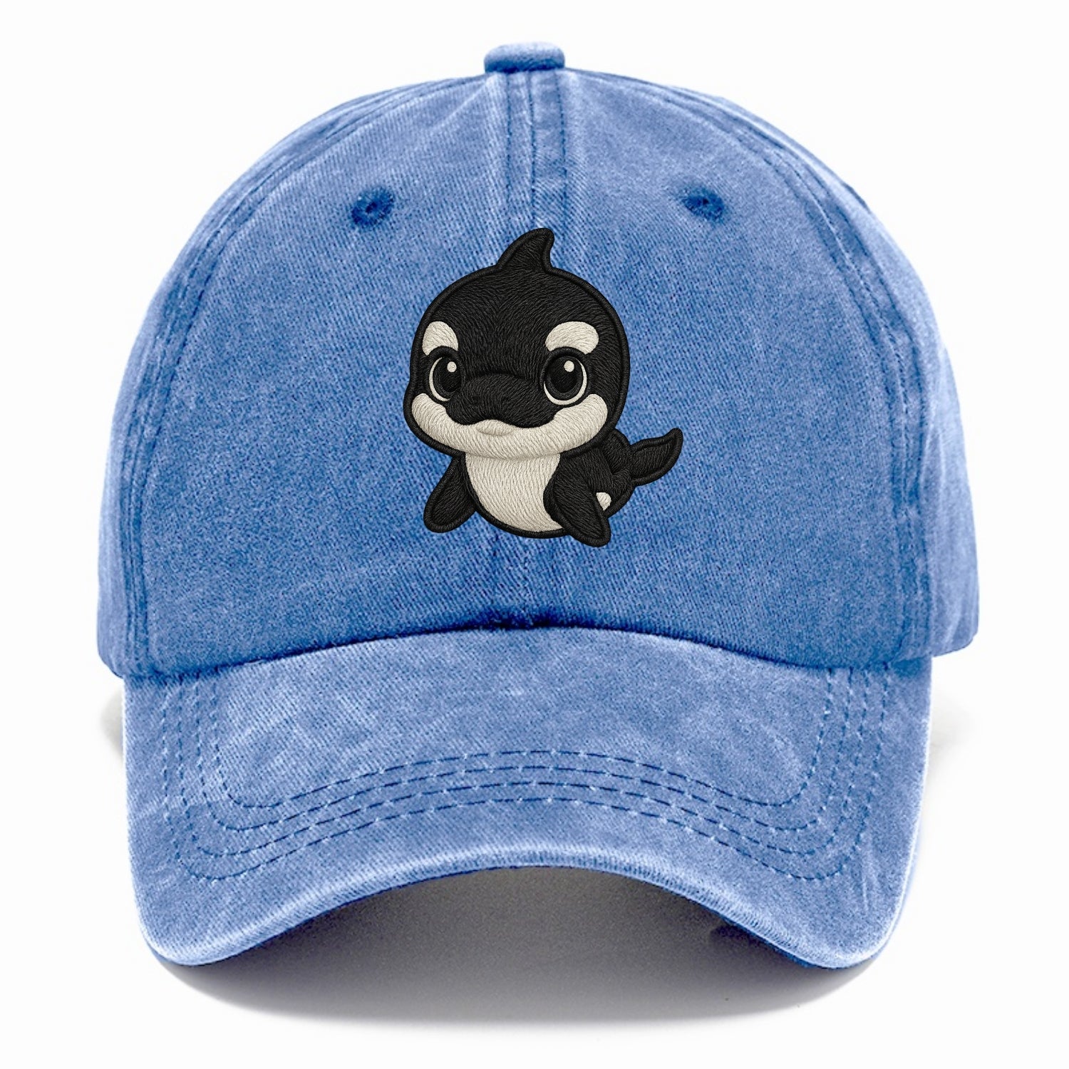 Baby Orca - black and white pattern, white eye patch, front-facing, curious and - Classic Cap - Summer Sky(Blue)