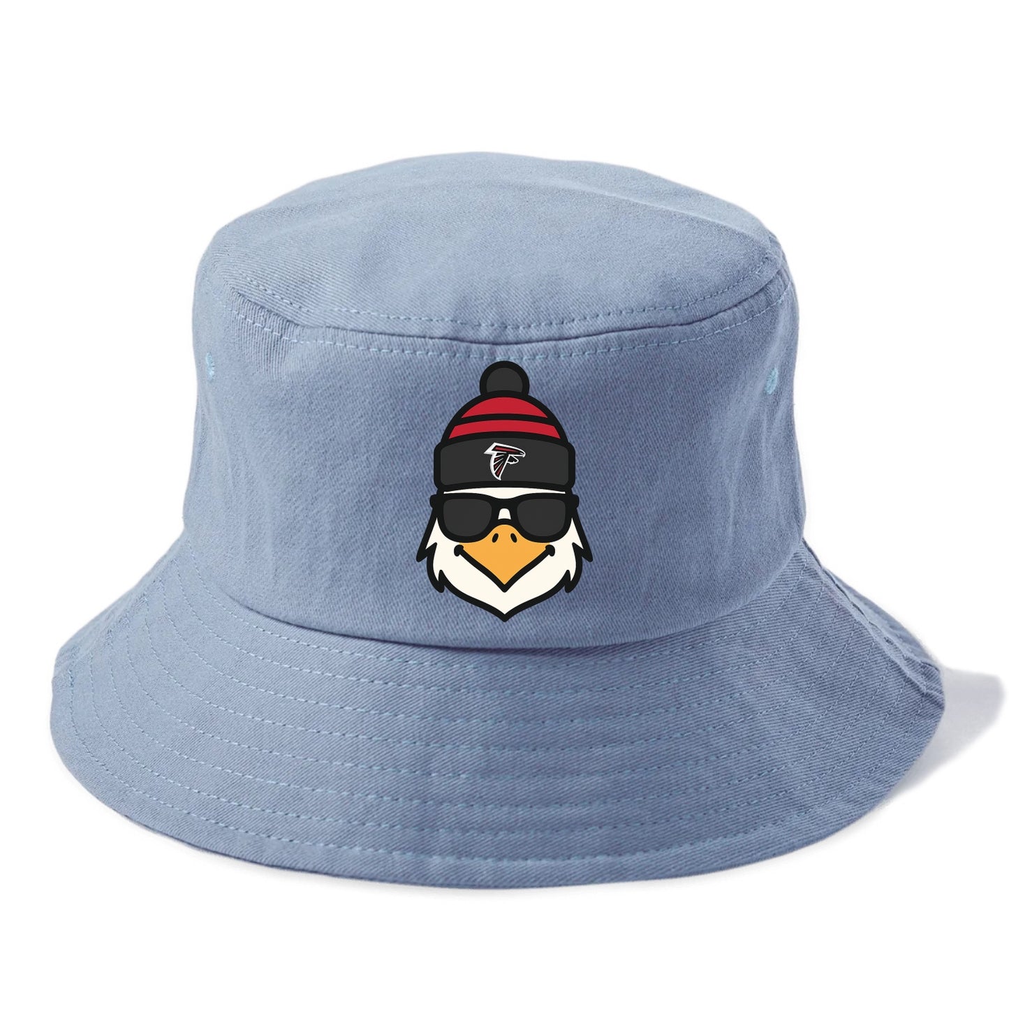 Atlanta Falcon wearing Falcons red and black beanie with pom pom and wayfarer - Bucket Hat - Summer Sky(Blue)