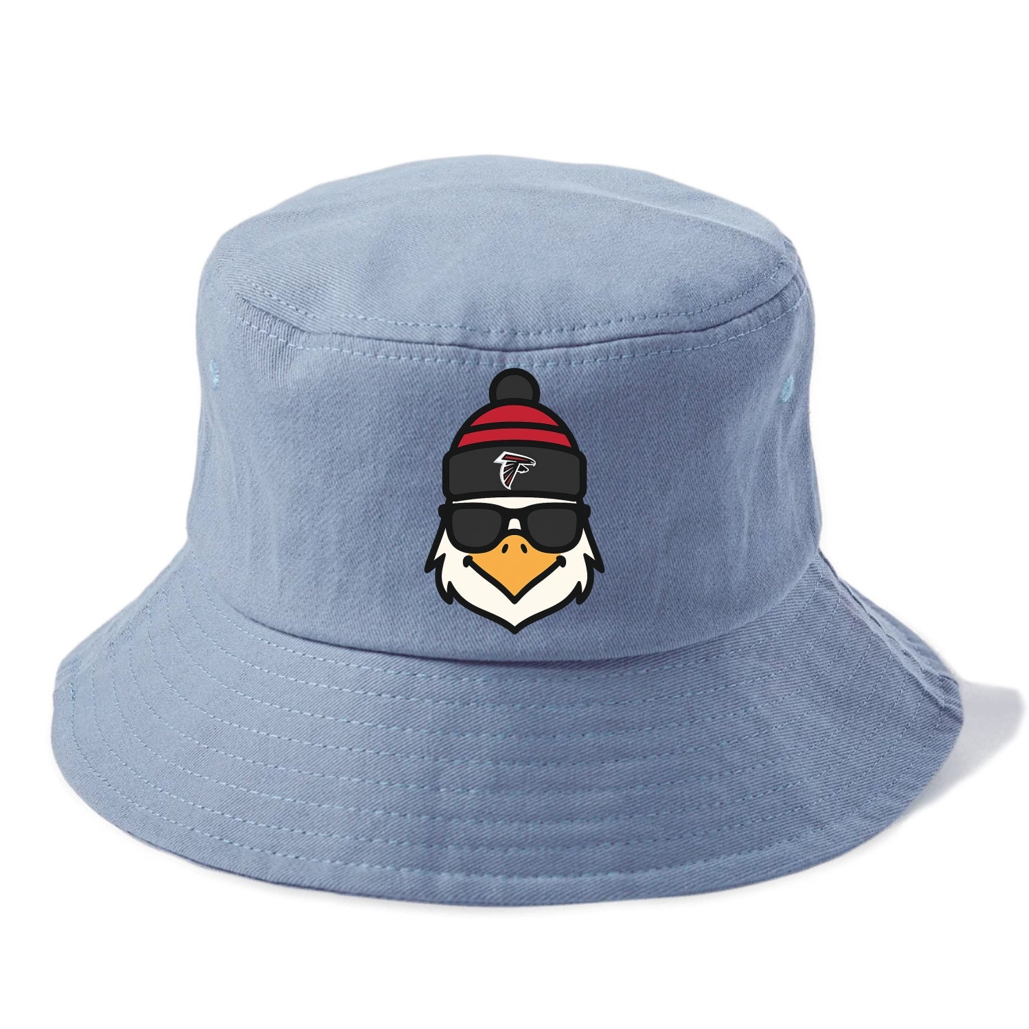 Atlanta Falcon wearing Falcons red and black beanie with pom pom and wayfarer - Bucket Hat - Summer Sky(Blue)