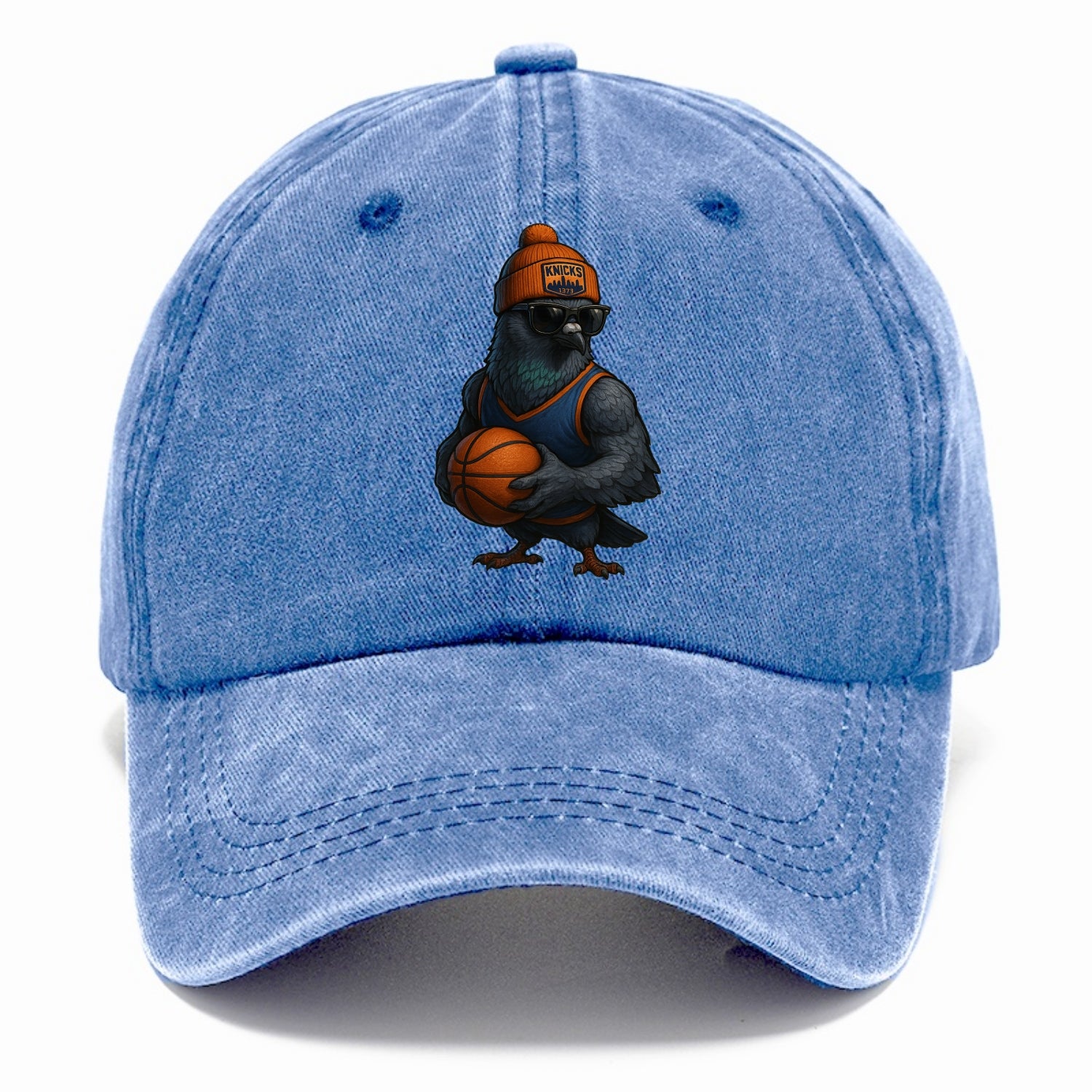 Manhattan Pigeon wearing Knicks beanie with skyline patch and wayfarer sunglasses - Classic Cap - Summer Sky(Blue)