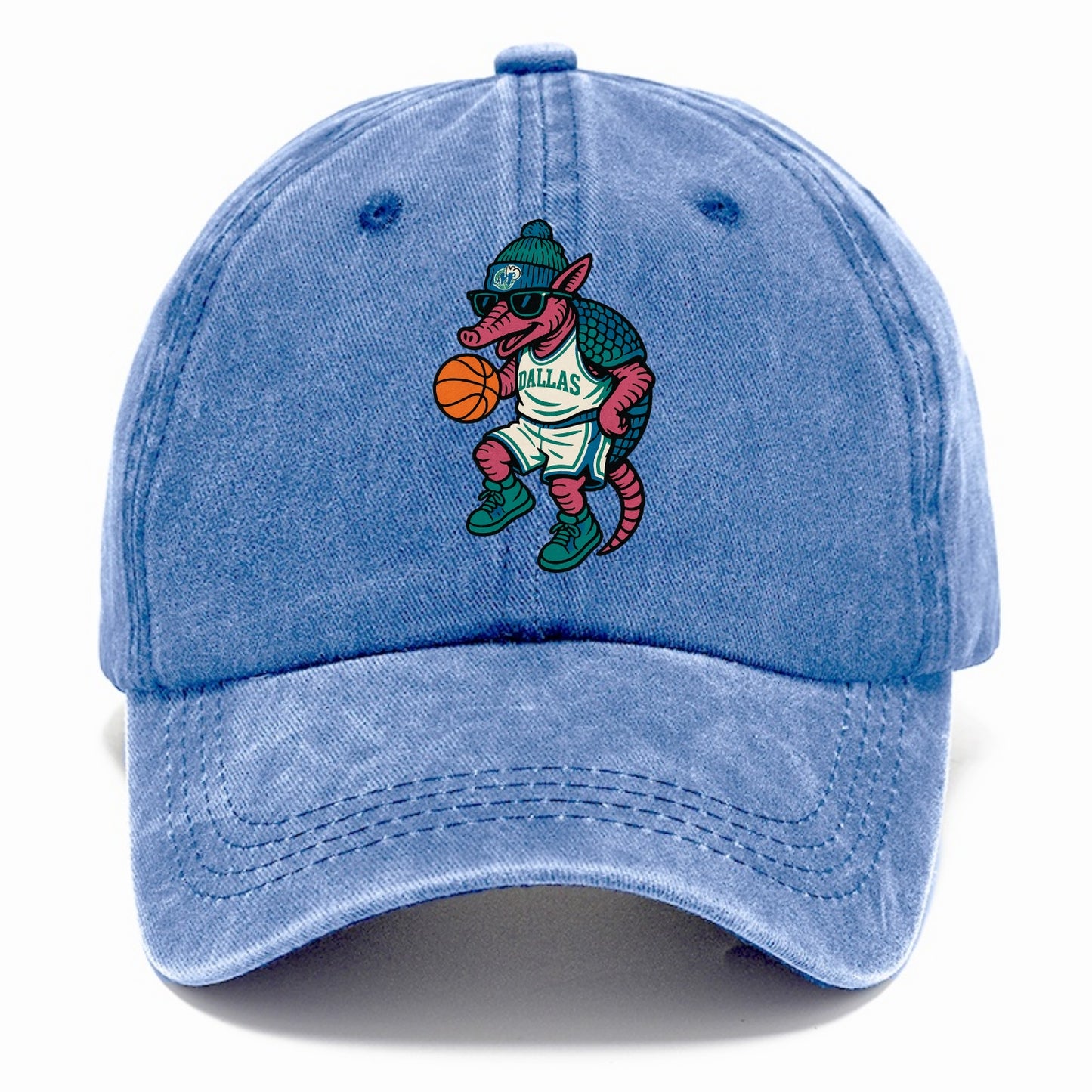 Dallas Armadillo wearing Mavericks beanie with cowboy hat patch and wayfarer - Classic Cap - Summer Sky(Blue)