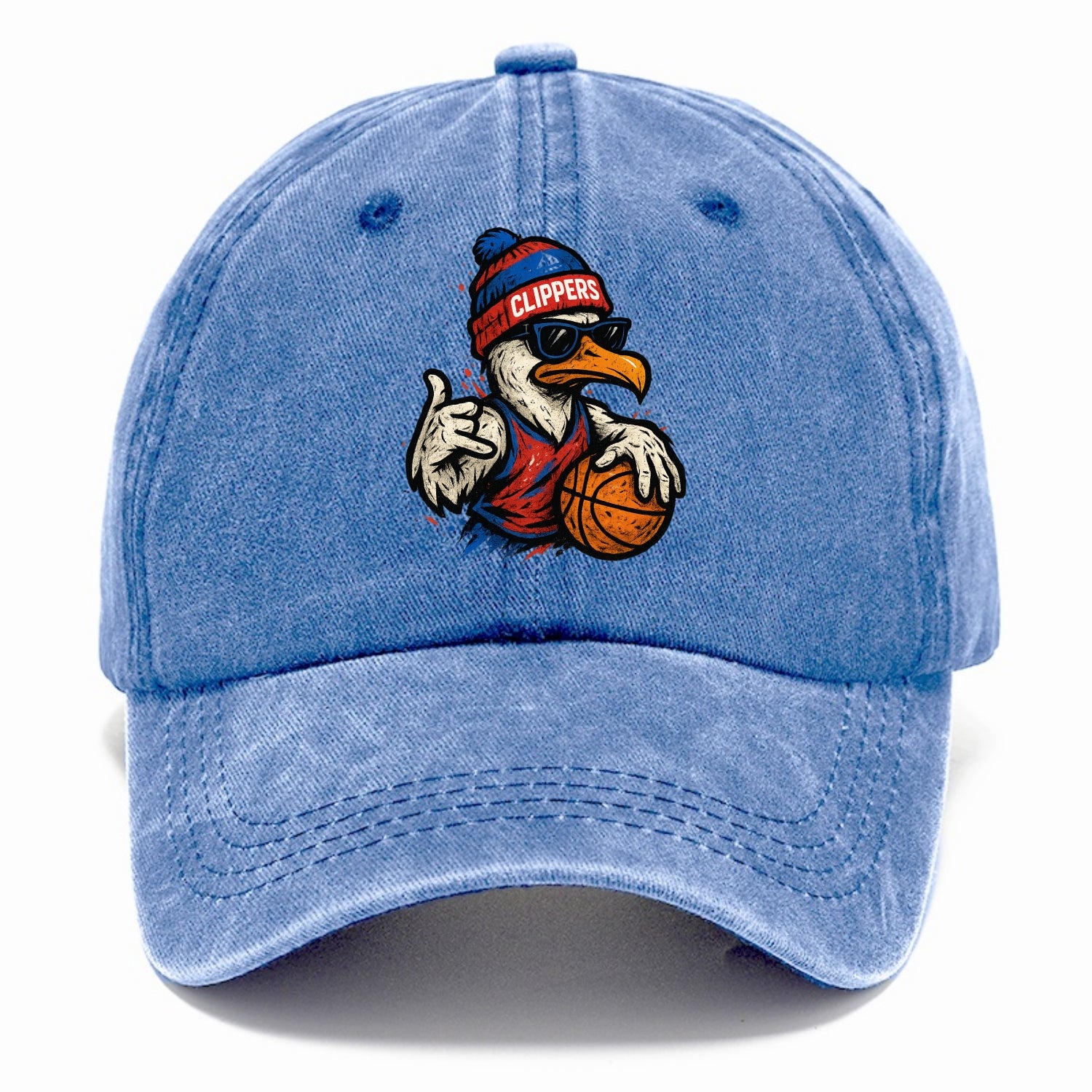LA Seagull wearing Clippers red white and blue beanie with ship patch and wayfarer - Classic Cap - Summer Sky(Blue)