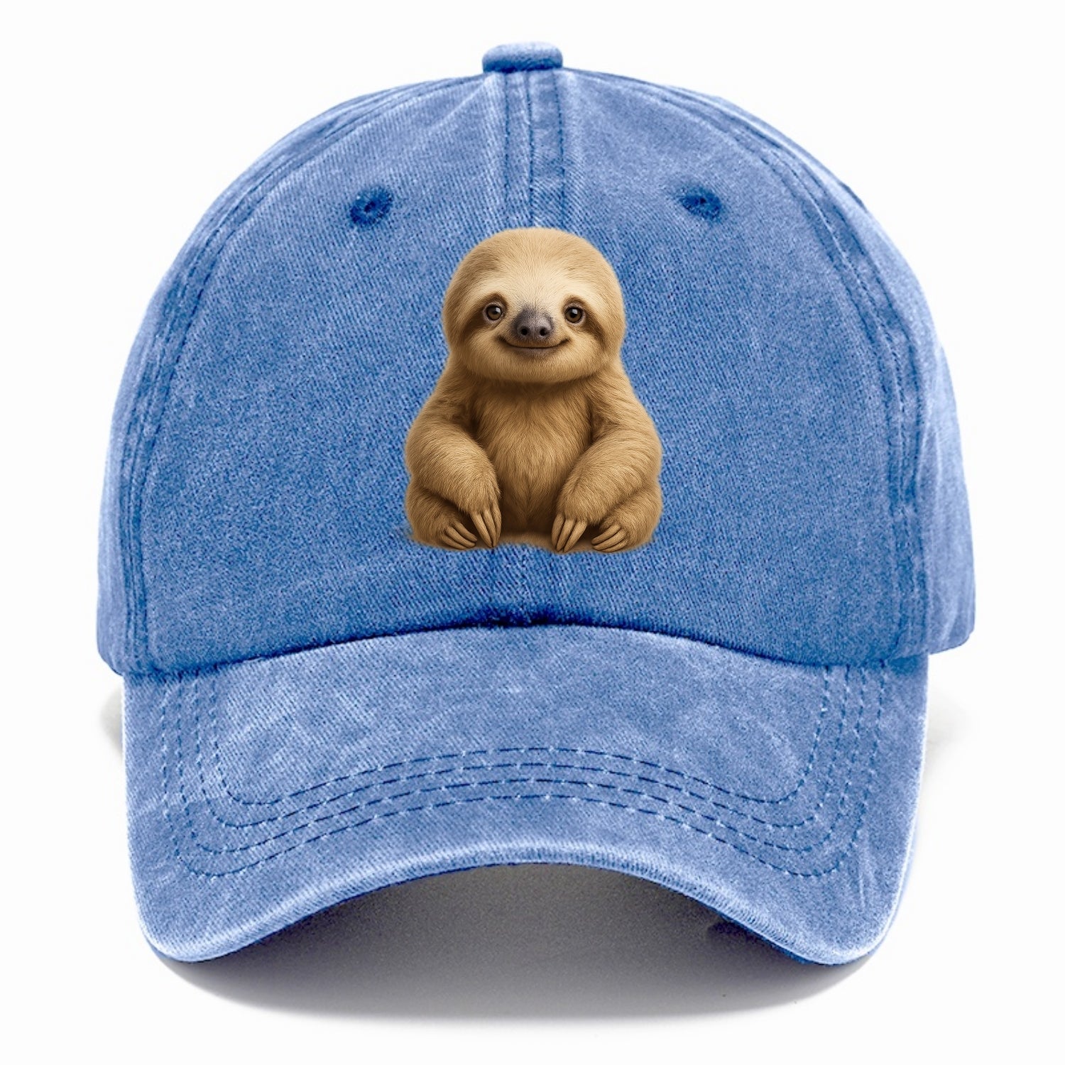 Baby Sloth - tan fur, long arms, peaceful smile, gentle eyes, front-facing, zen - Classic Cap - Summer Sky(Blue)