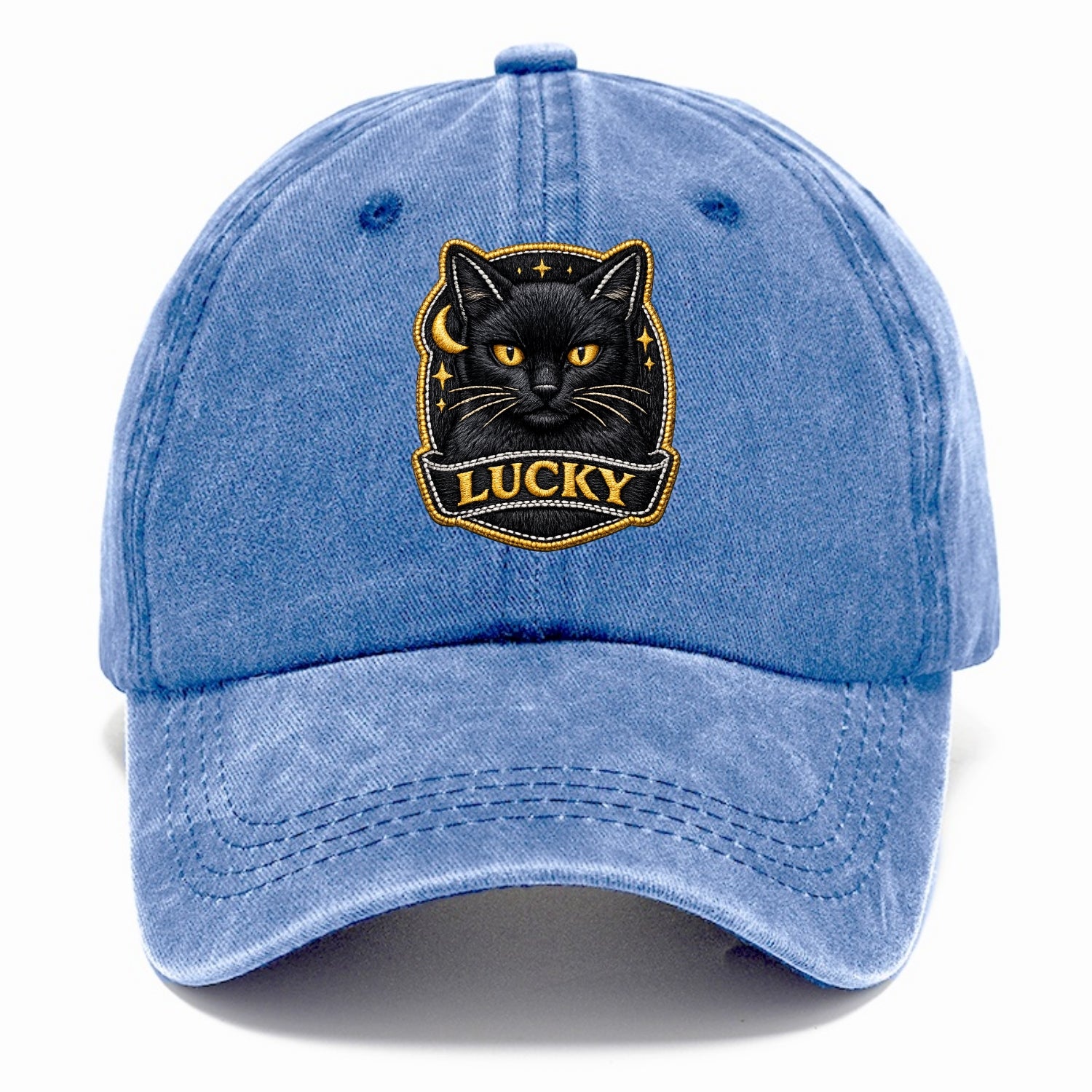 BLACK CAT LUCKY - sleek black cat with gold eyes in black , mysterious feline - Classic Cap - Summer Sky(Blue)