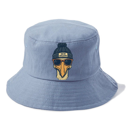 New Orleans Pelican wearing New Orleans beanie with pom pom and wayfarer sunglasses - Bucket Hat - Summer Sky(Blue)