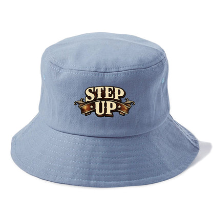 Bold typography design - "STEP UP" - rise to occasion, take charge - Bucket Hat - Summer Sky(Blue)