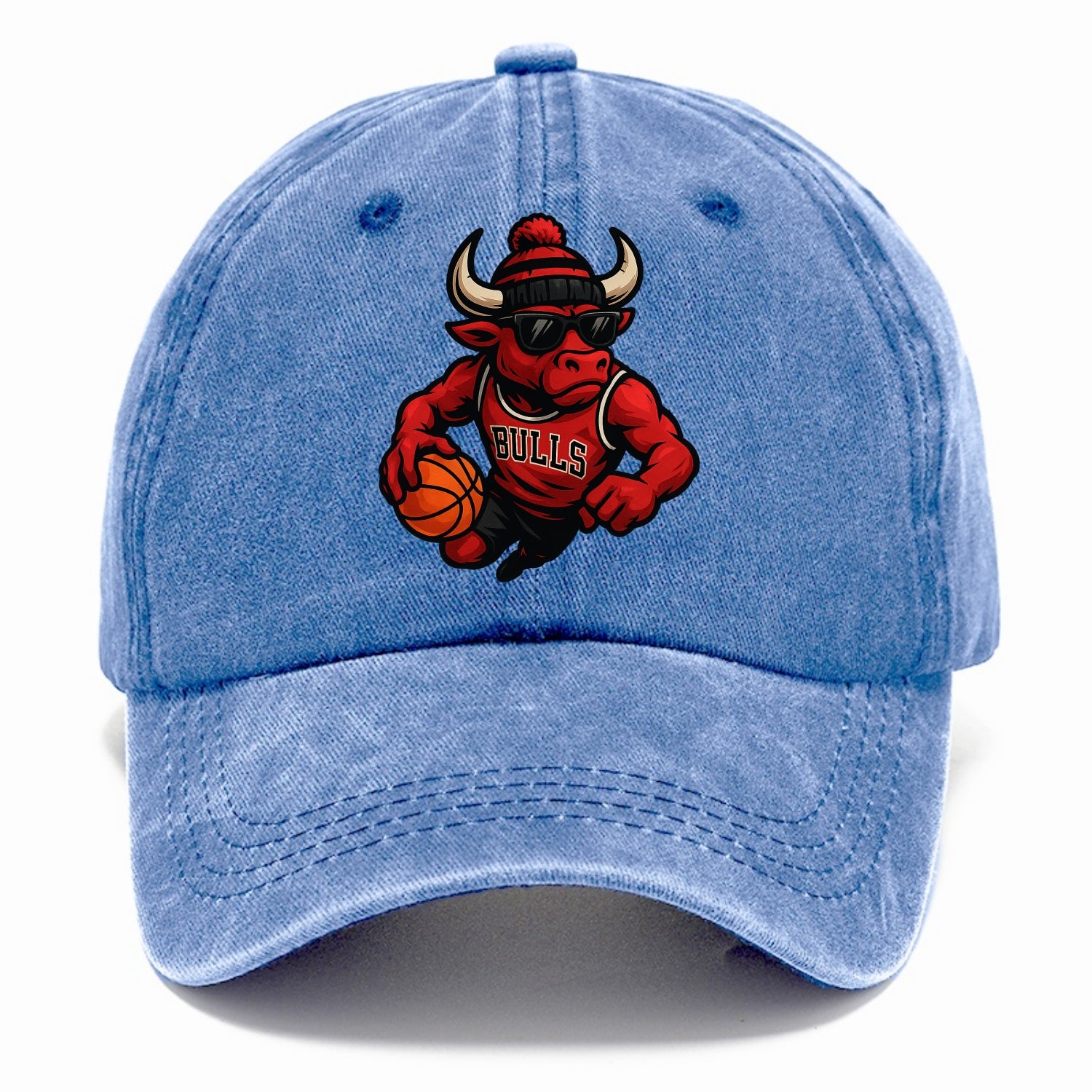 Chicago Bull wearing Bulls red and black beanie with horns design and wayfarer - Classic Cap - Summer Sky(Blue)