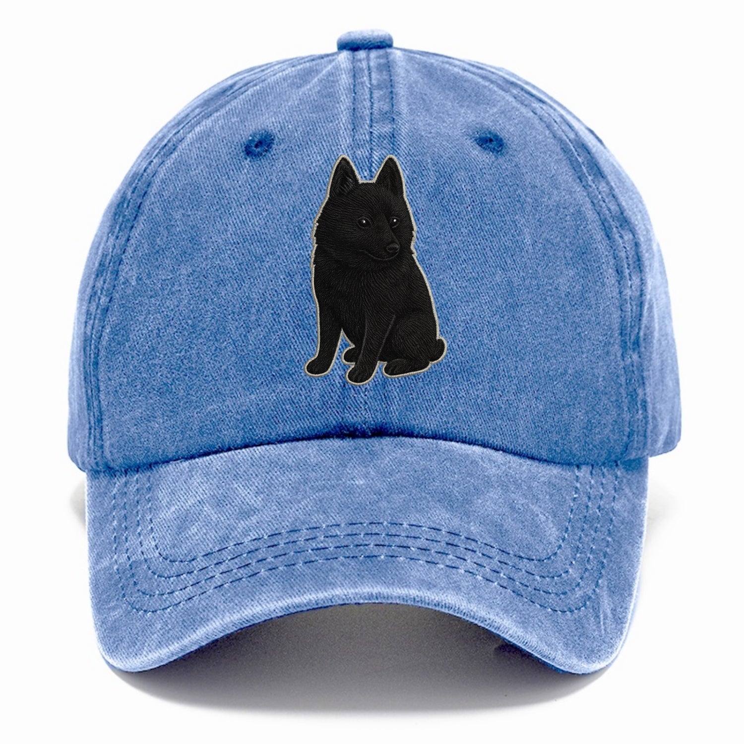 Schipperke - Solid black small embroidered sitting pose - Classic Cap - Summer Sky(Blue)