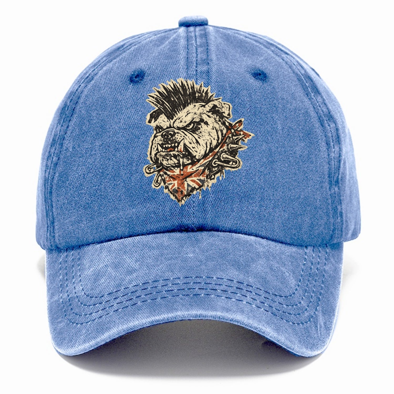 PUNK BULLDOG | British bulldog with mohawk | Safety pins through collar | Union Jack - Classic Cap - Summer Sky(Blue)