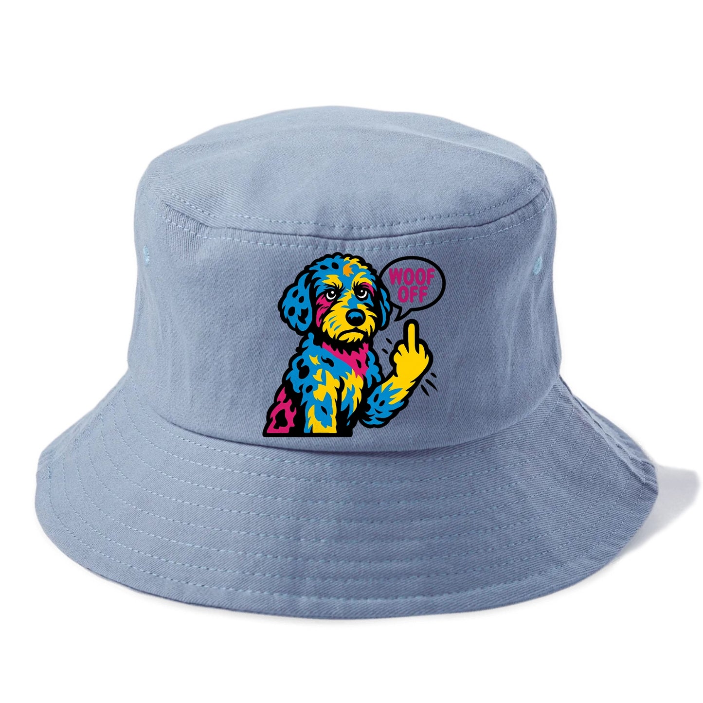 Aussiedoodle with merle patches and curly coat, playful smart paw raised - Bucket Hat - Summer Sky(Blue)