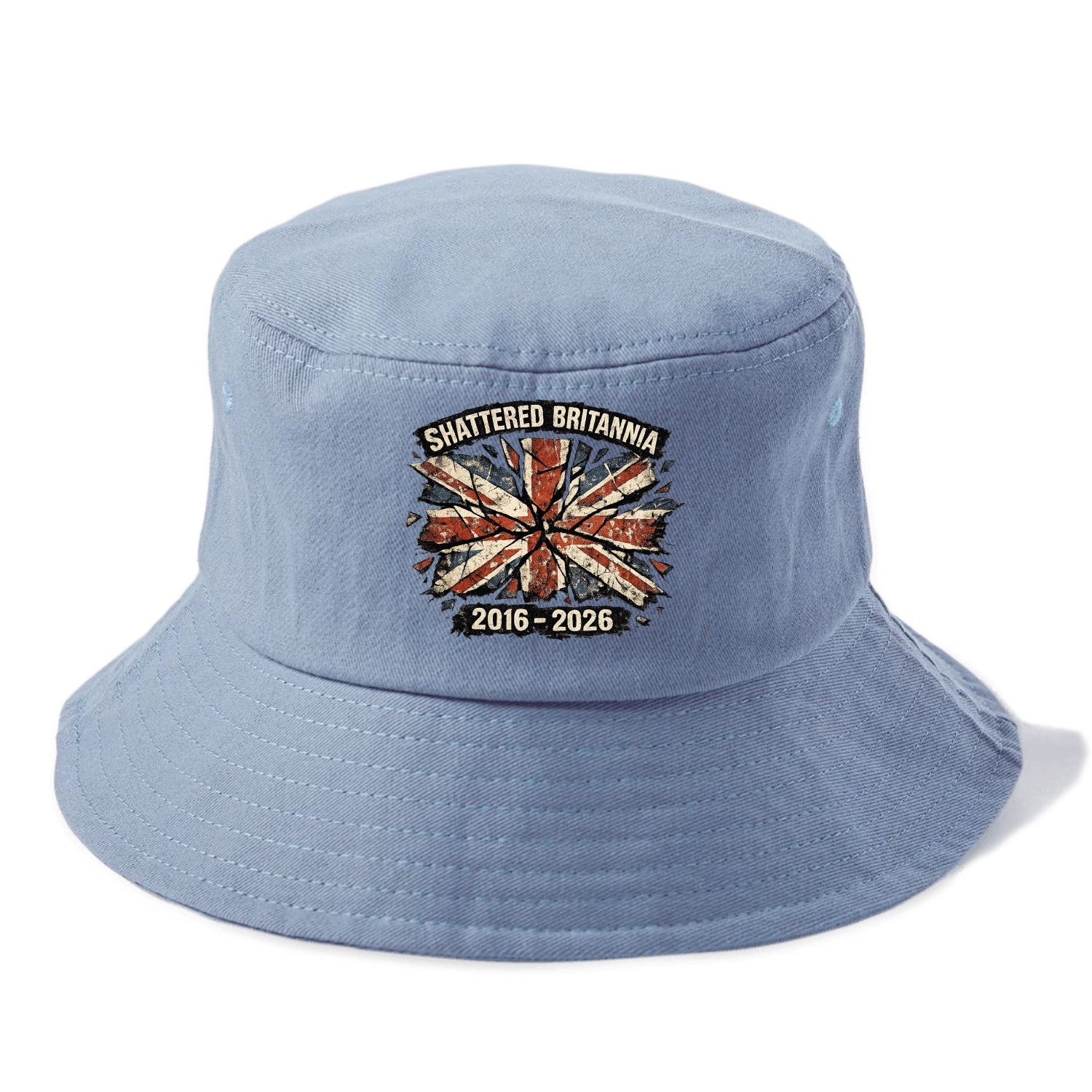 SHATTERED BRITANNIA | Cracked broken Union Jack | Fragmented glass effect | Pieces - Bucket Hat - Summer Sky(Blue)